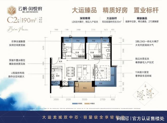 开云网站：龙岗中心城【闰悦蓝湾公馆】新规设计推售约73-114㎡精装2-4房(图6)