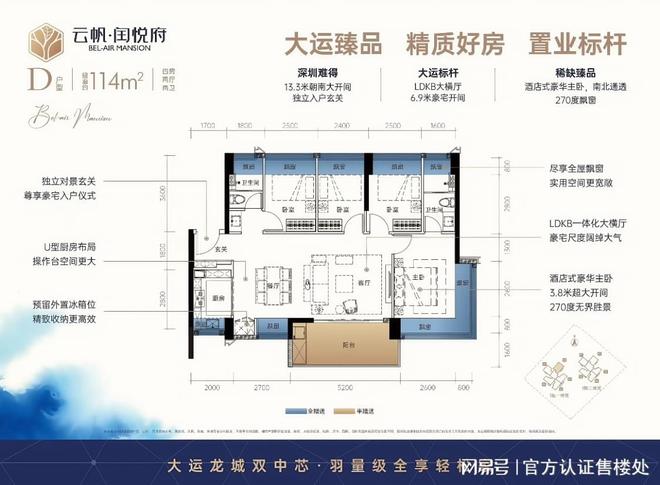 开云网站：龙岗中心城【闰悦蓝湾公馆】新规设计推售约73-114㎡精装2-4房(图7)